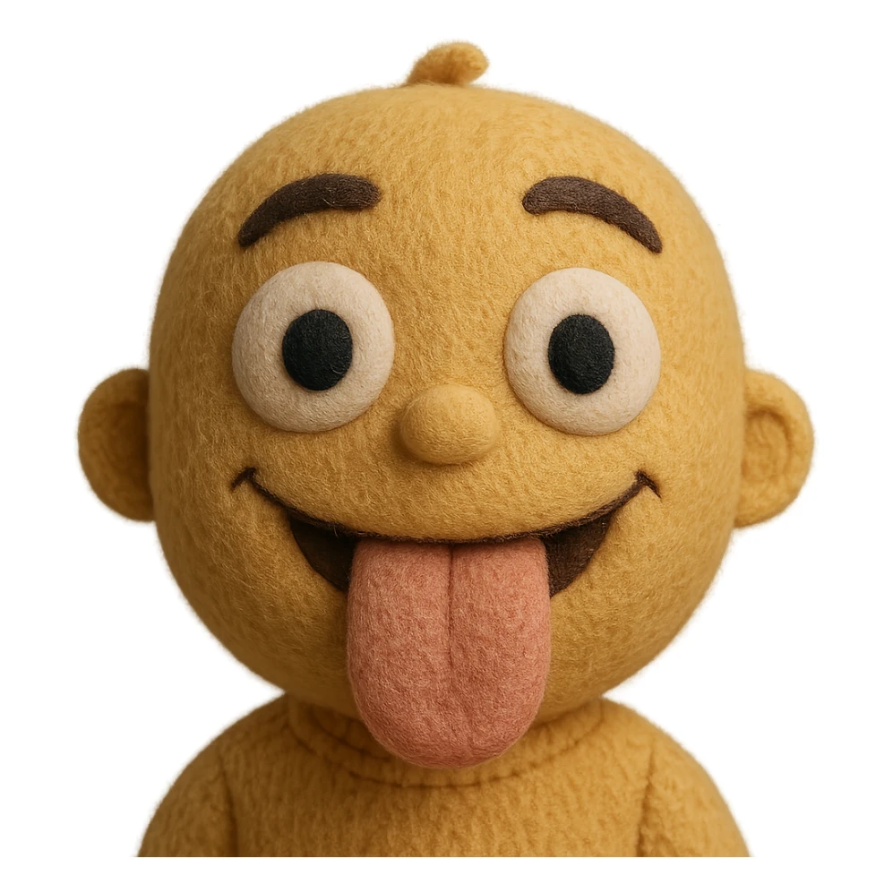 Make this crazy emoji more human with realistic skin texture, human-like eyes and mouth, keep the wild expression, 3D plush portrait style, front facing, transparent background. sticker