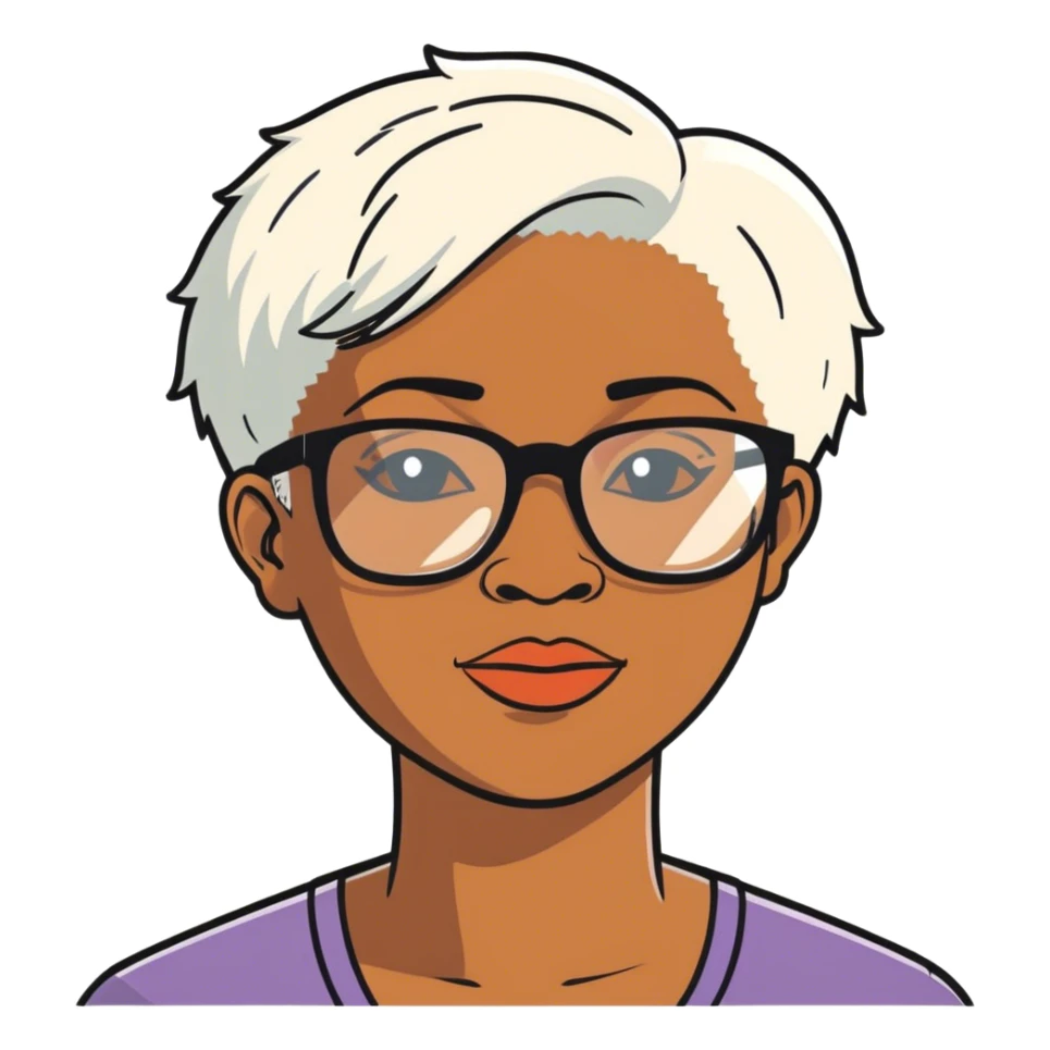 African American woman short white hair glasses sticker