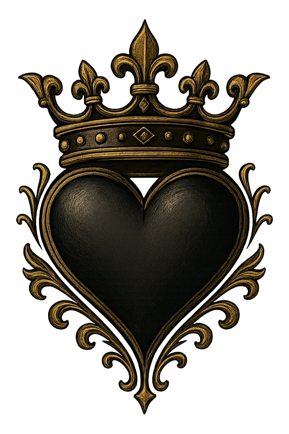gothic style heart with a crown, black and gold colors sticker