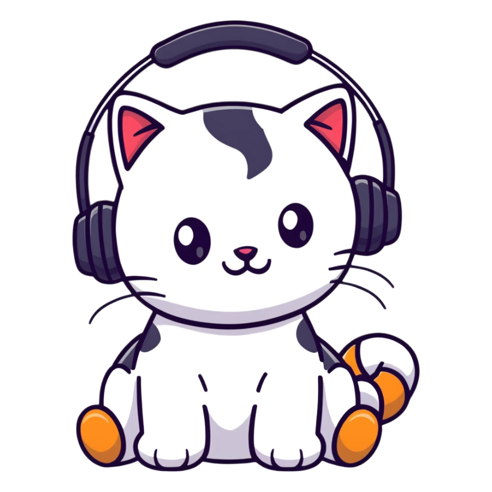 smiling cybercat wearing headphones sticker