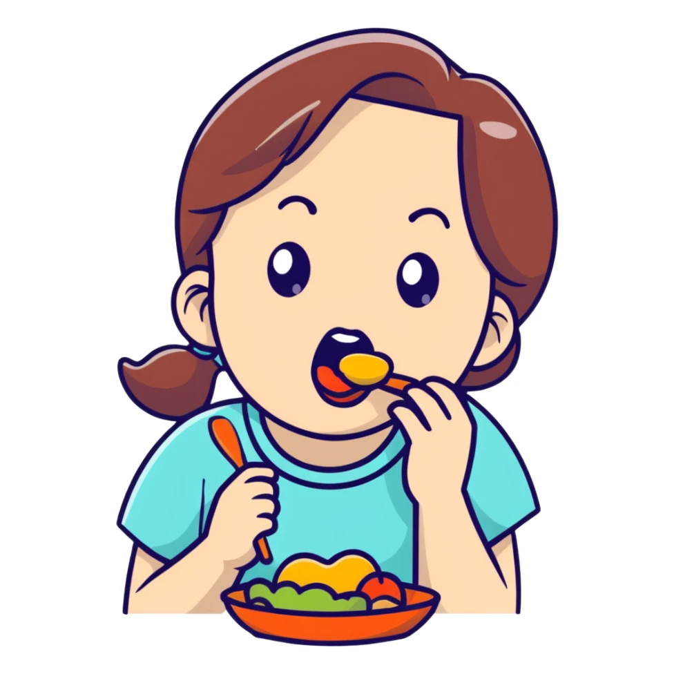 Girl eating  sticker