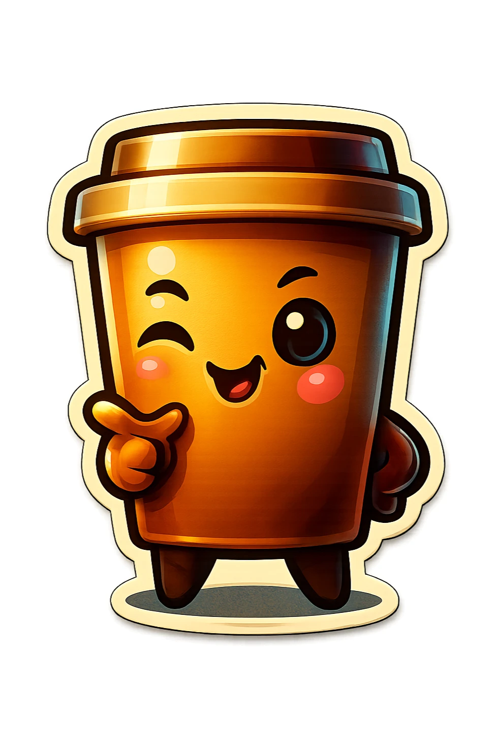 Tall coffee cup, flirty wink, pointing at viewer sticker