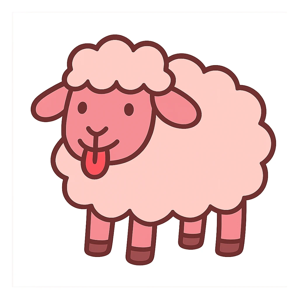 flat toon style pink sheep with tongue out sticker