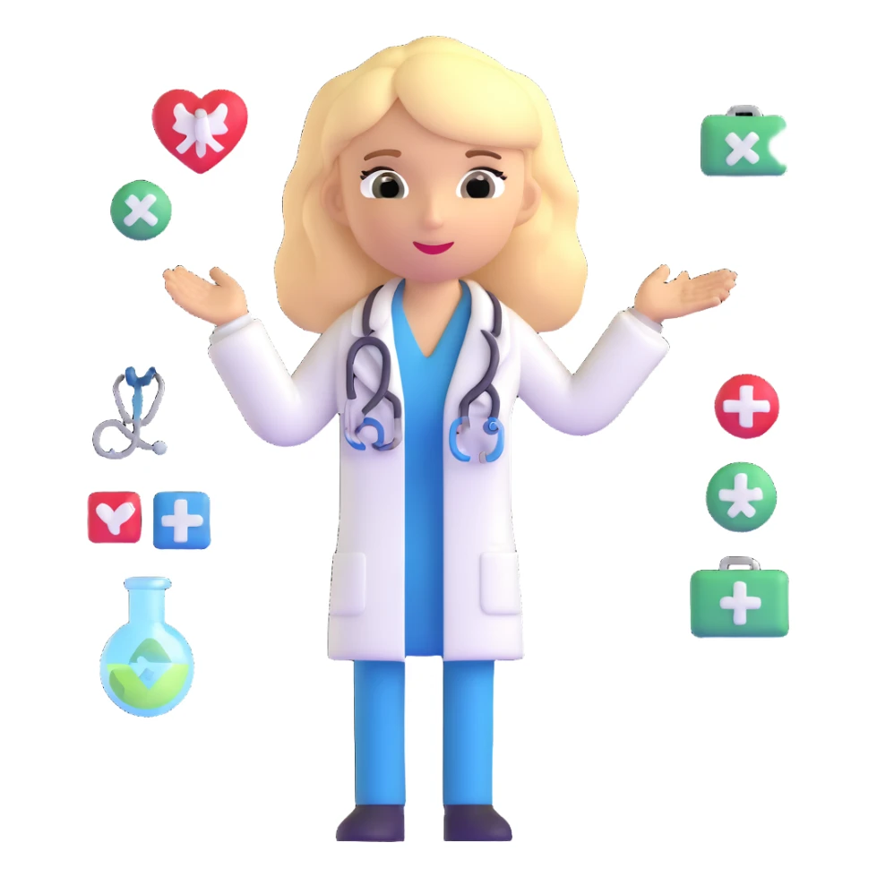 blonde woman doctor with medical symbols sticker