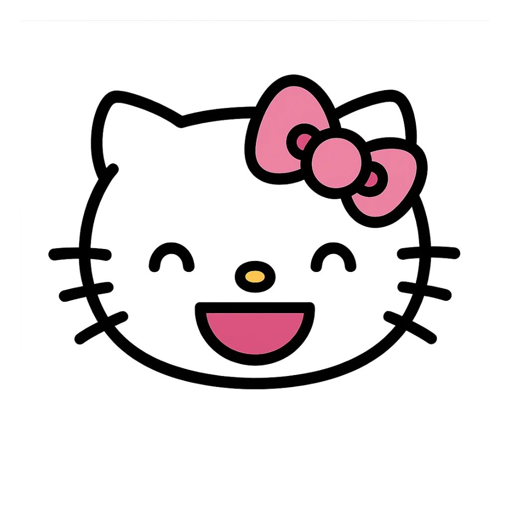 happy Hello Kitty emoticon, pink and white girly aesthetic, icon style sticker