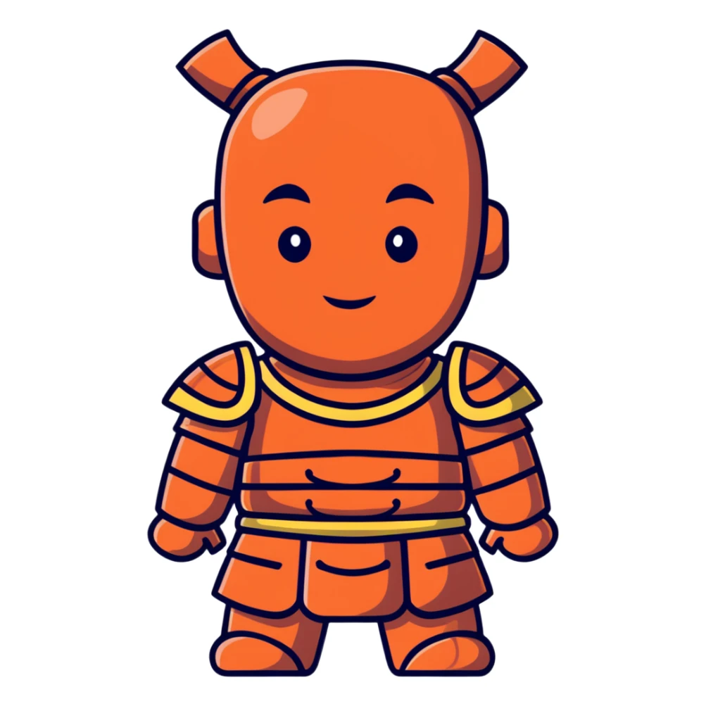 Terracotta warrior with detailed armor and stoic expression, ancient Chinese clay soldier sticker