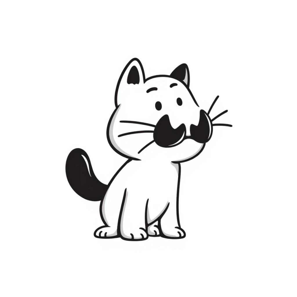 sketch of a miniature saber-toothed cat with a tiny body and absurdly massive canine teeth, minimal body with gigantic fangs sticker