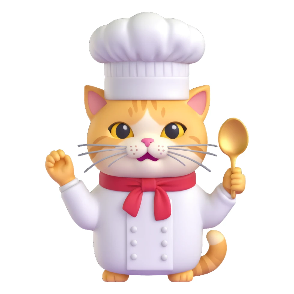 Make the chef cat's gold earring much bigger, keeping the same 3D emoji style with no background. sticker