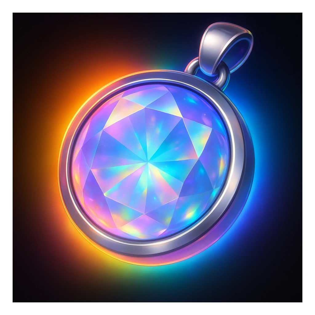 Add an iridescent glow to the blue moonstone holographic gem charm with silver metal frame, keep emoji style, no gemstone accents sticker