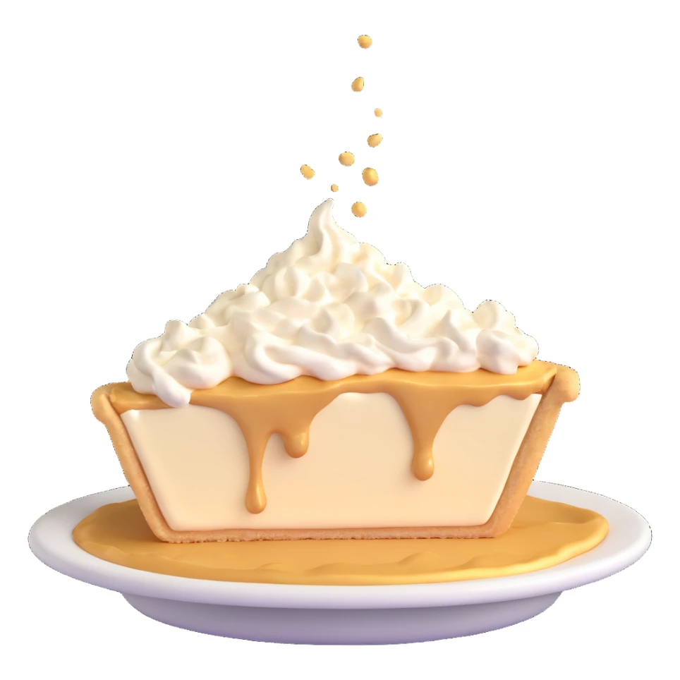 cream pie just starting to make contact, tiny cream splash forming, golden brown crust, playful, no background, same angle sticker