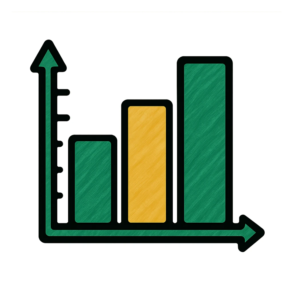 professional bar graph, green gold and white color scheme, bold and clear, suitable for digital use sticker
