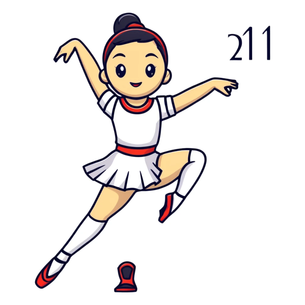 Performance dancer in dance costume holding number 1 sticker