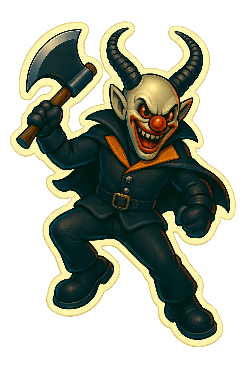 Render the subject in retro sticker style with no border and transparent background, in a jumping pose. sticker