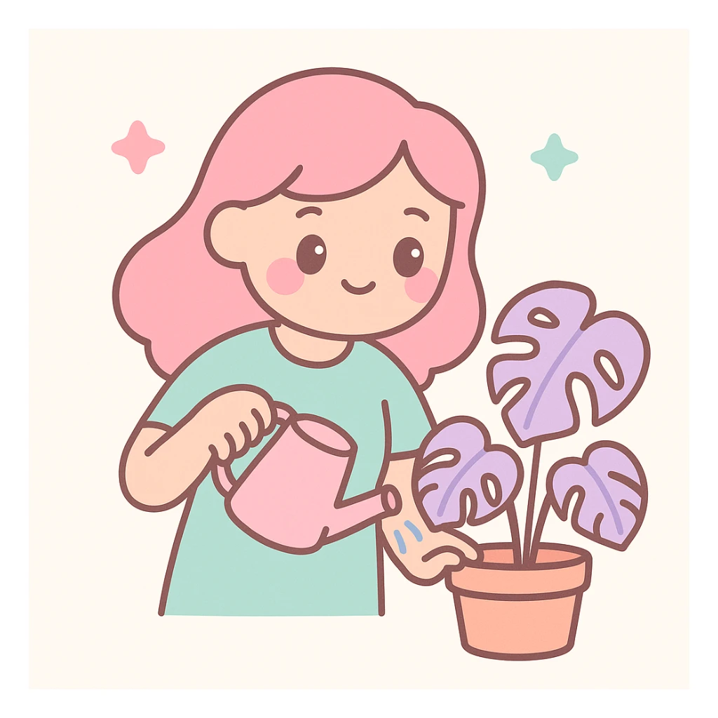 woman watering her monstera plant sticker