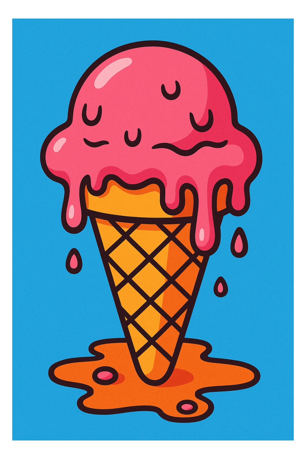 melting ice cream cone, vibrant colors, fun illustration style sticker