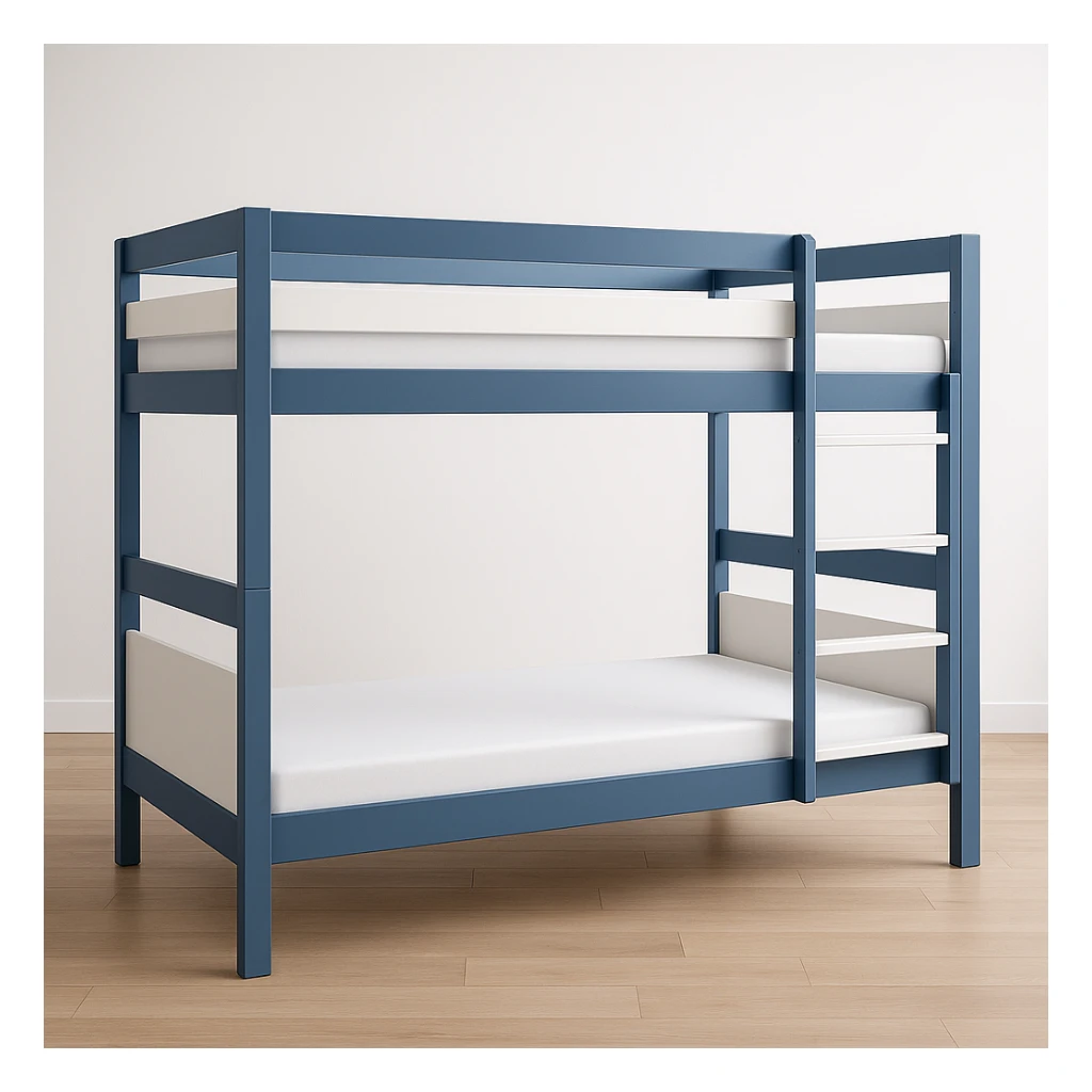 modern bunk bed, blue and white color scheme, clean lines, minimalistic design sticker