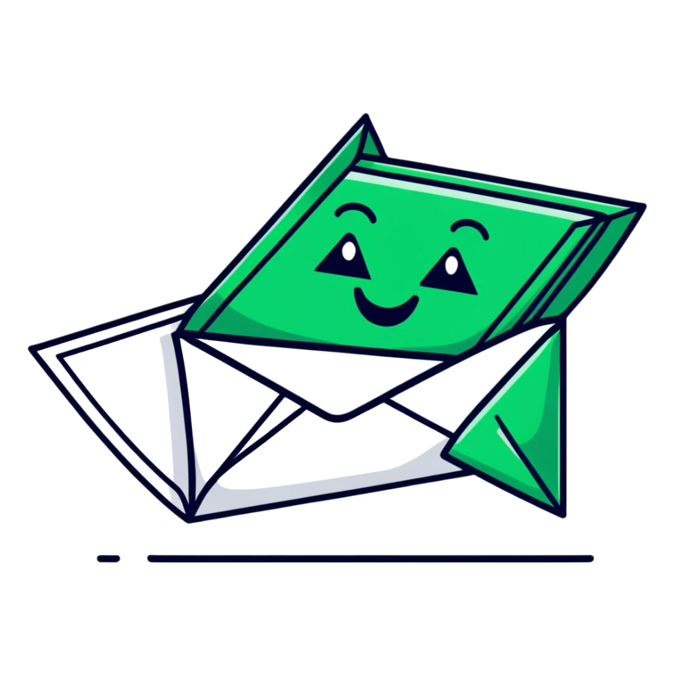 Geometric Maya style smile emoji - receiving a letter, strictly white and deep dark green only, angular sharp lines sticker