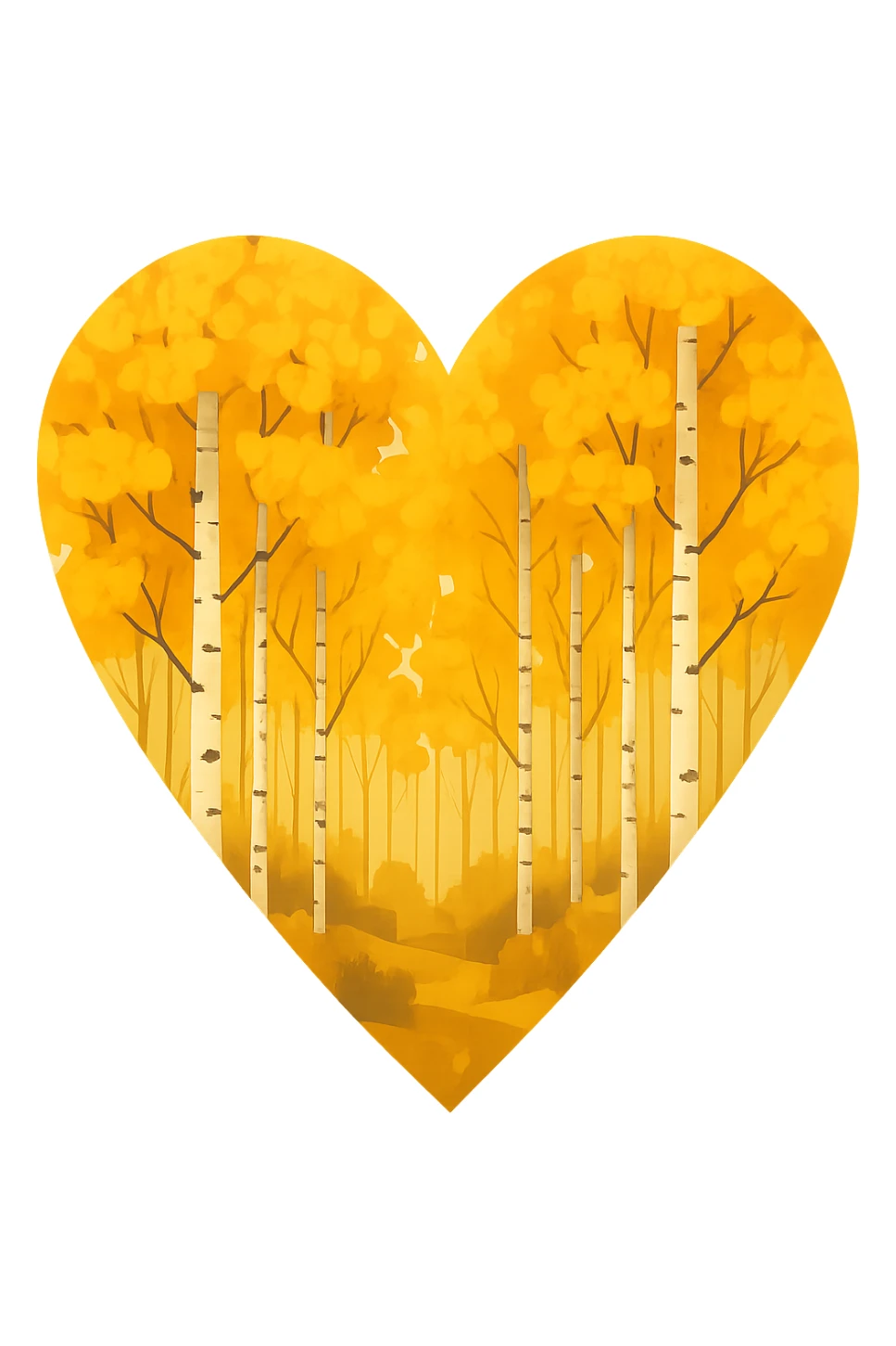 heart with a golden aspen grove, clean digital illustration, no background sticker