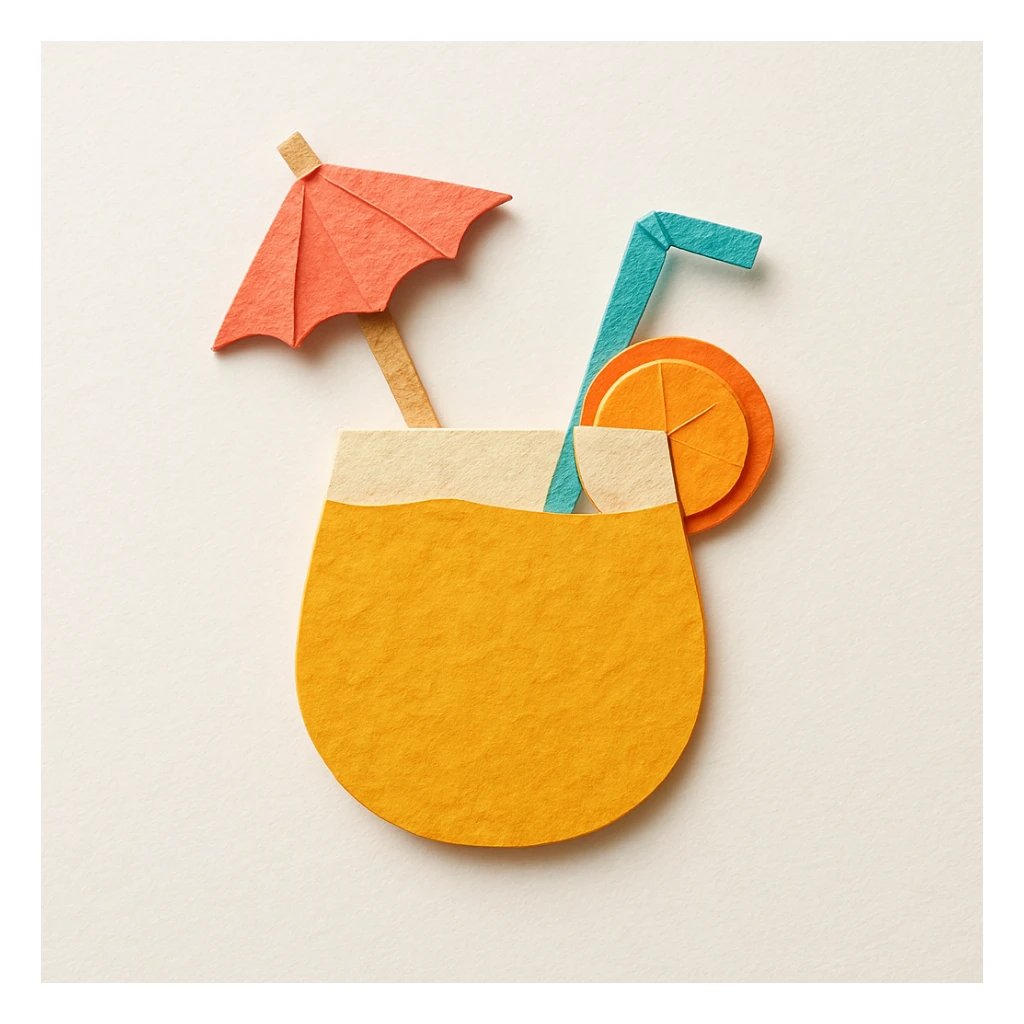 tropical drink with an umbrella, paper craft style sticker