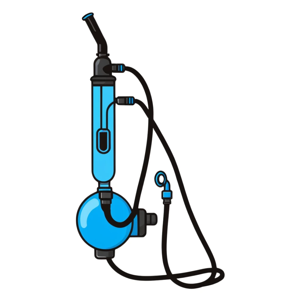 Bright blue mouthpiece with breathing valve and oxygen tube for VO2 max testing, no person sticker