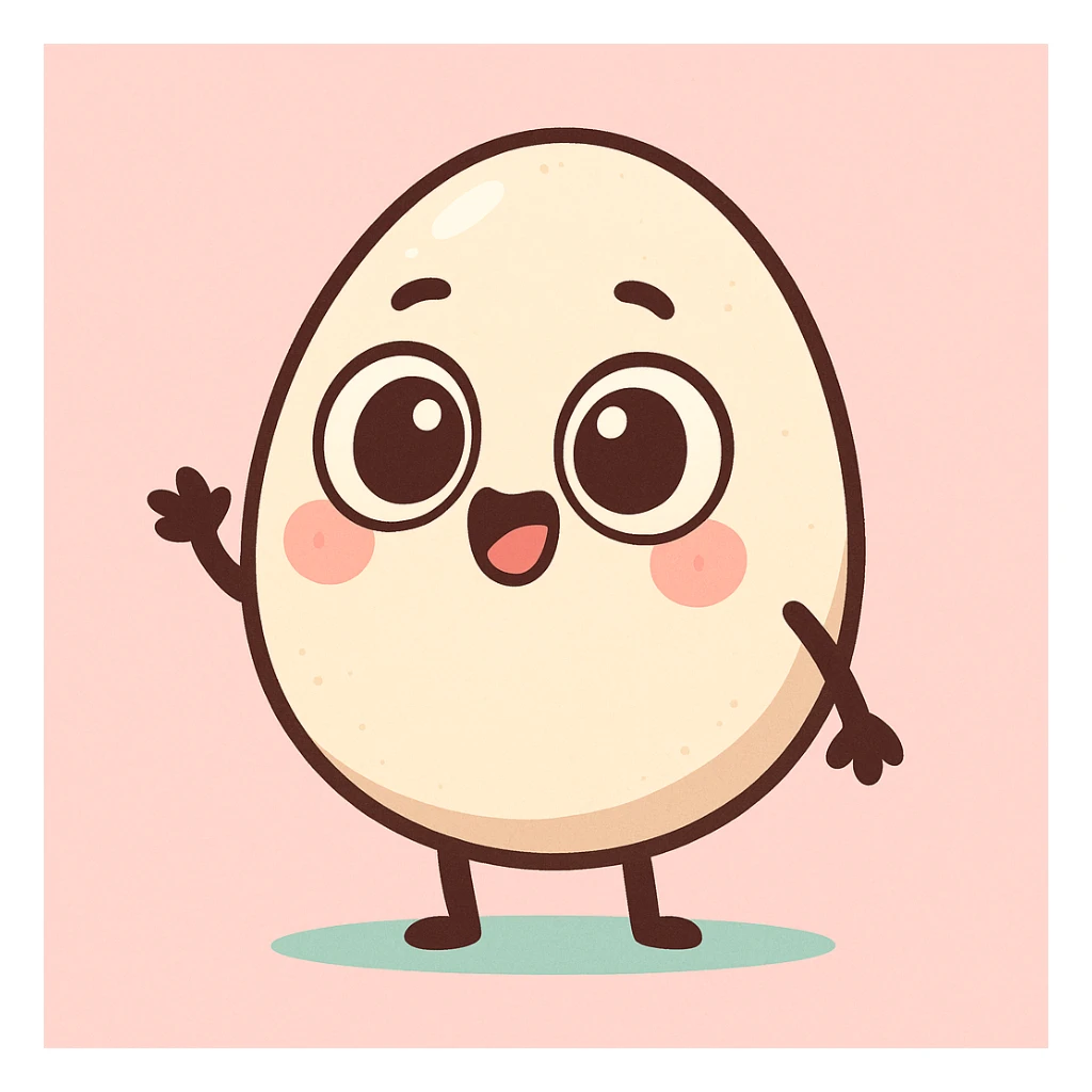 egg character, chibi style, big eyes, pastel colors, simple background sticker