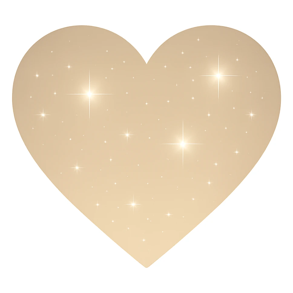 Modify the heart with a night sky gradient to beige night theme with a beige gradient, more stars, and a soft glow. Remove the background entirely  sticker