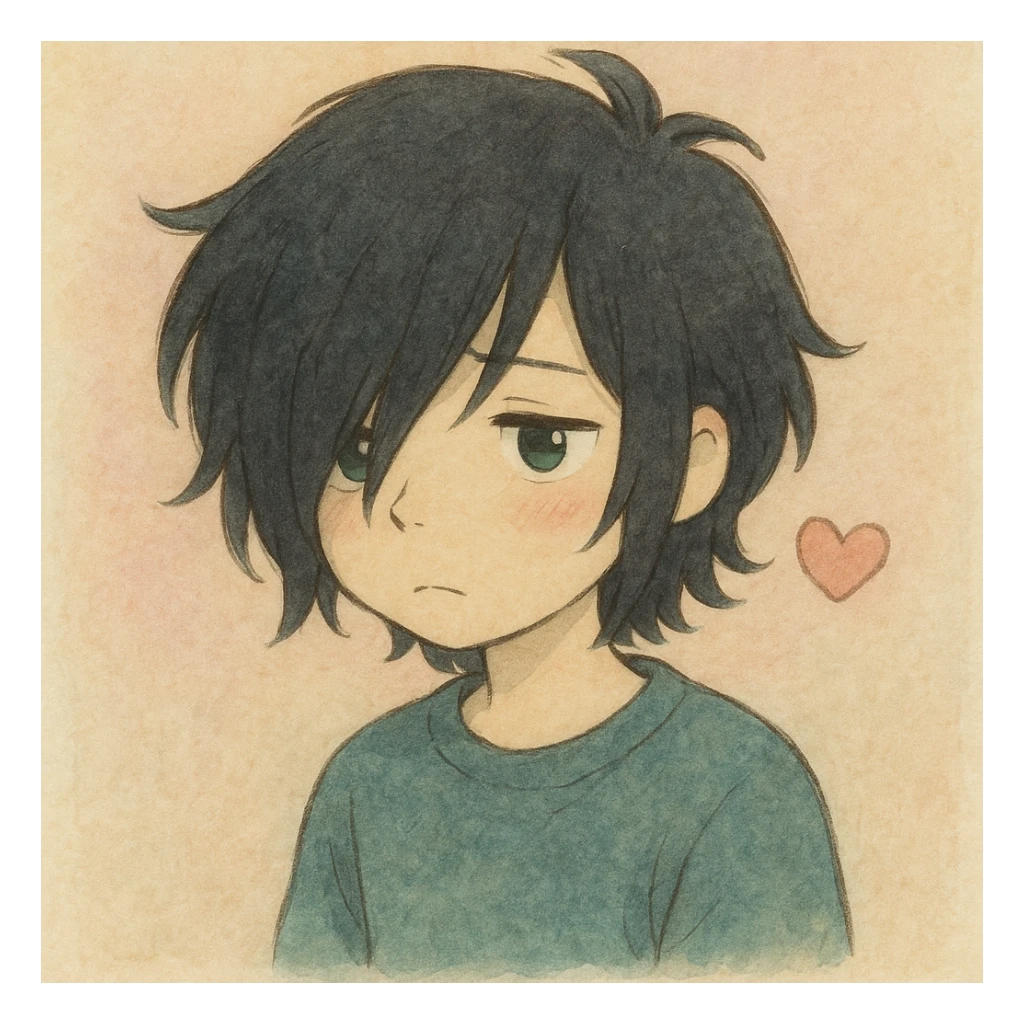 pastel emo profile picture with a heart accent, cute, expressive, minimal sticker