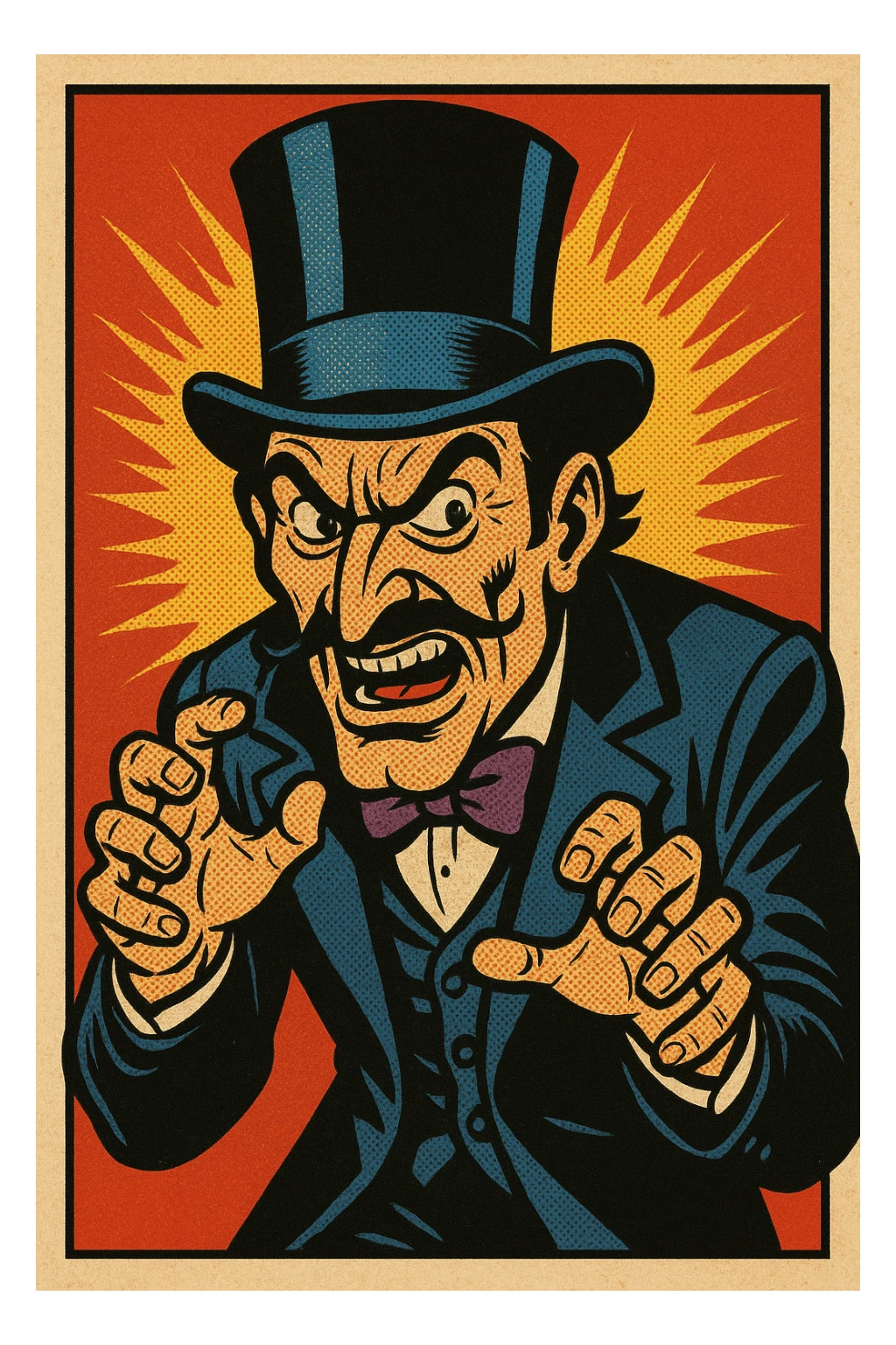 a classic villain with a top hat, old school comic book style sticker
