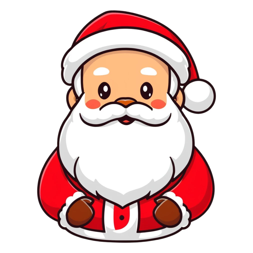 Jolly Santa Claus head with rosy cheeks, white fluffy beard, and classic red hat sticker