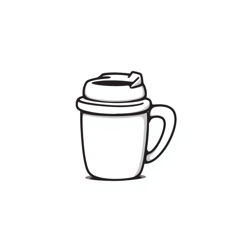 plastic cappuccino cup with lid, hand-drawn doodle style sticker