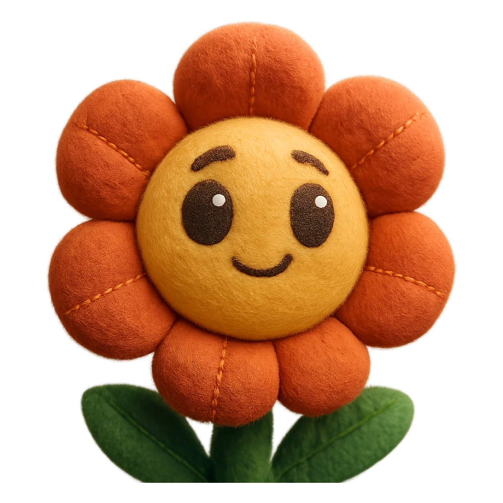 a plush flower toy, vibrant colors, big eyes, and fuzzy texture sticker