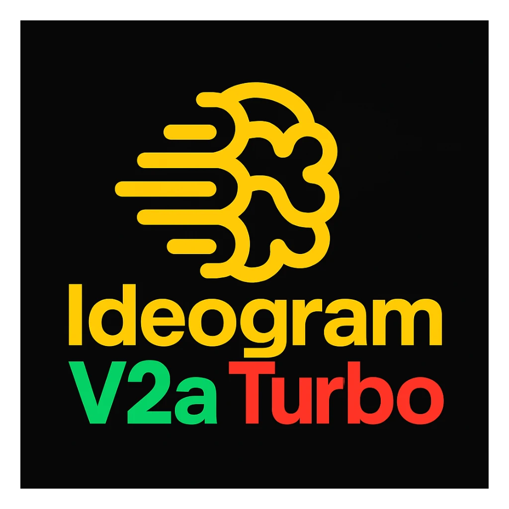 make a non gradient solid but colorful text of "Ideogram V2a Turbo", black background, add this logo too, make it good art for this sticker