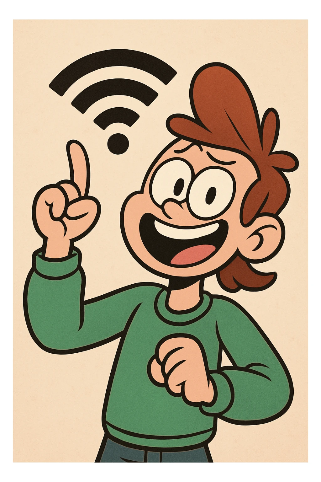 WiFi symbol, playful cartoon style sticker