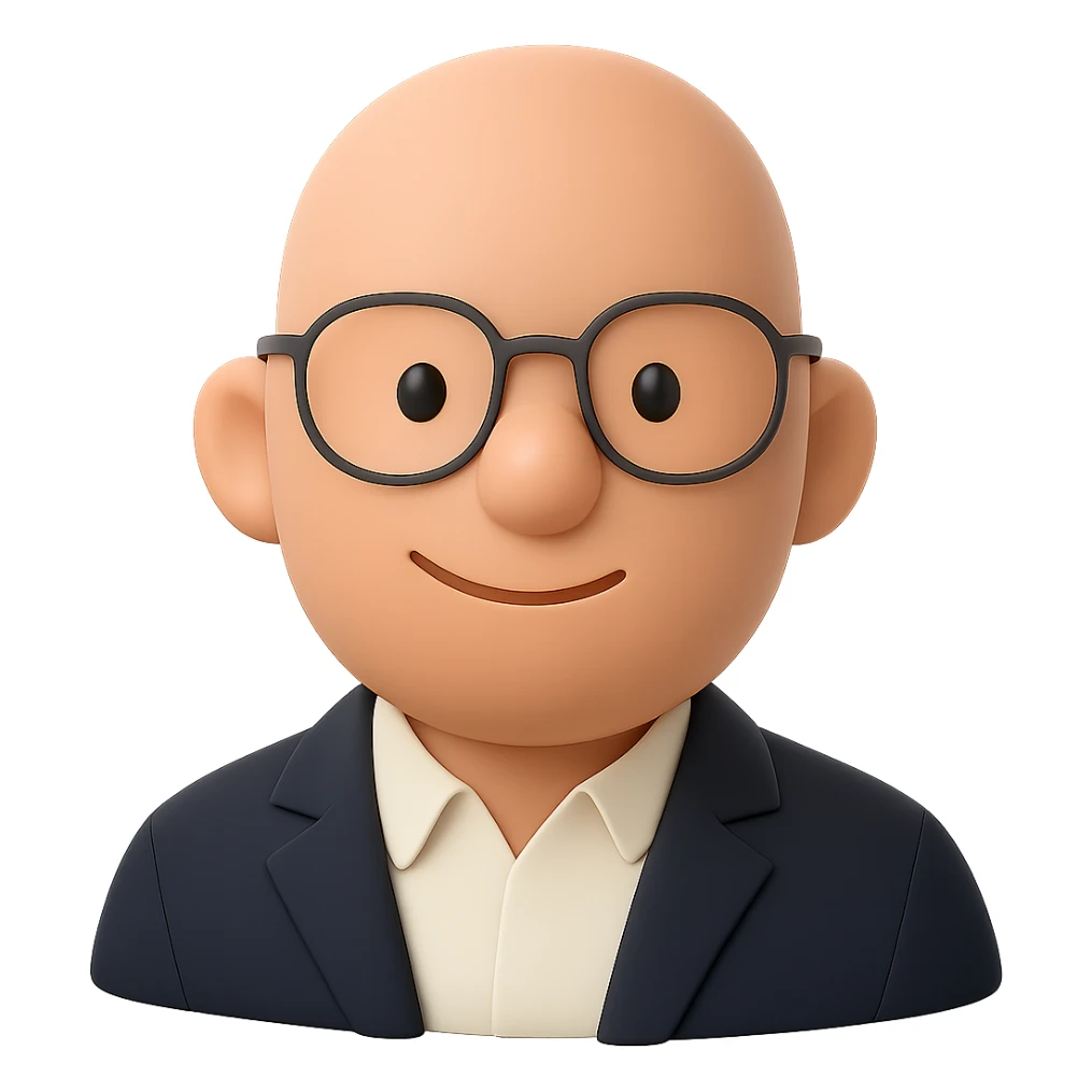Replace the reflective sunglasses with normal clear prescription glasses on the portrait. Keep the professional look with a collared shirt, blazer, and a confident, approachable expression. Maintain the Microsoft 3D Fluent emoji style. Transparent background. sticker