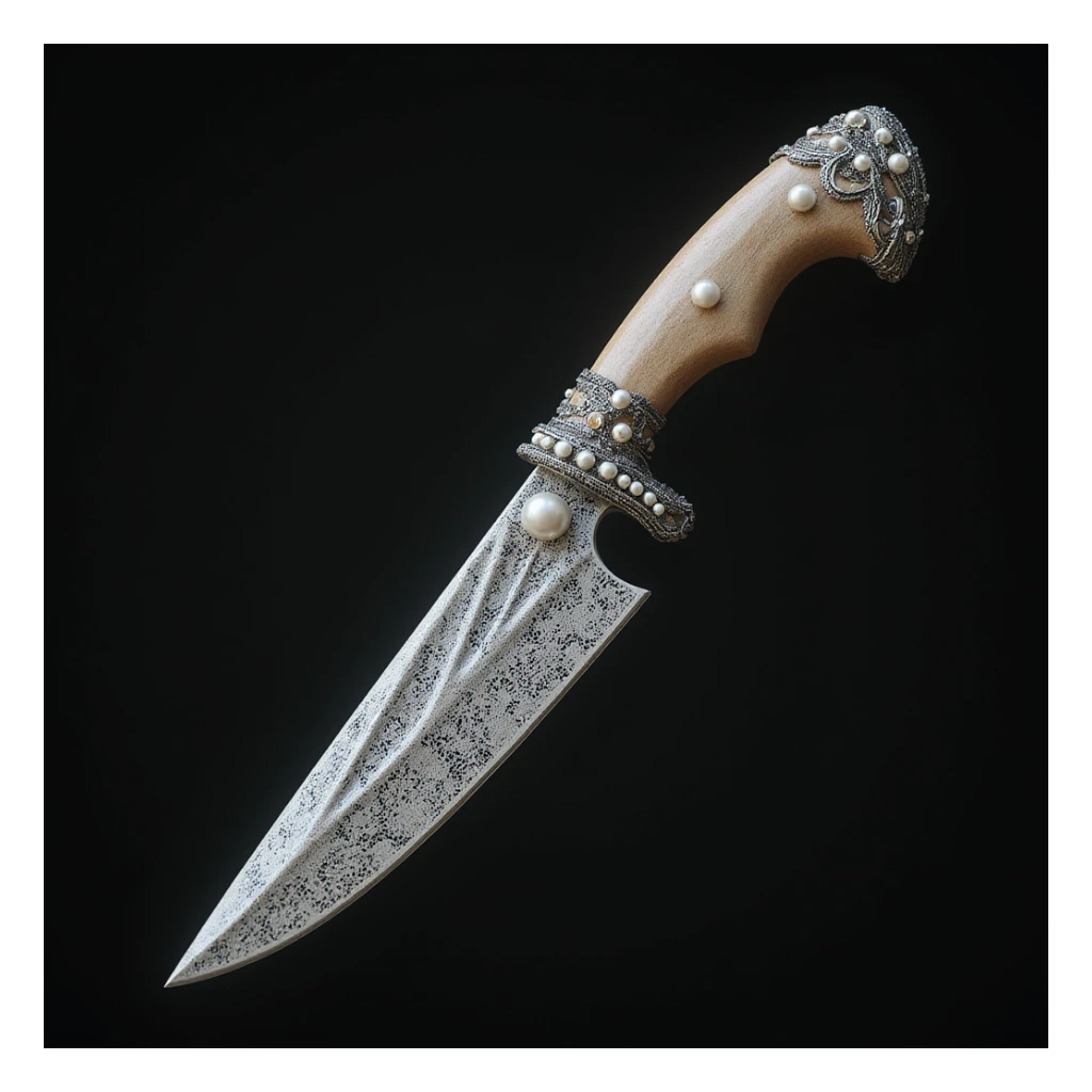 realistic gothic knife with lace and pearls, photorealistic style sticker