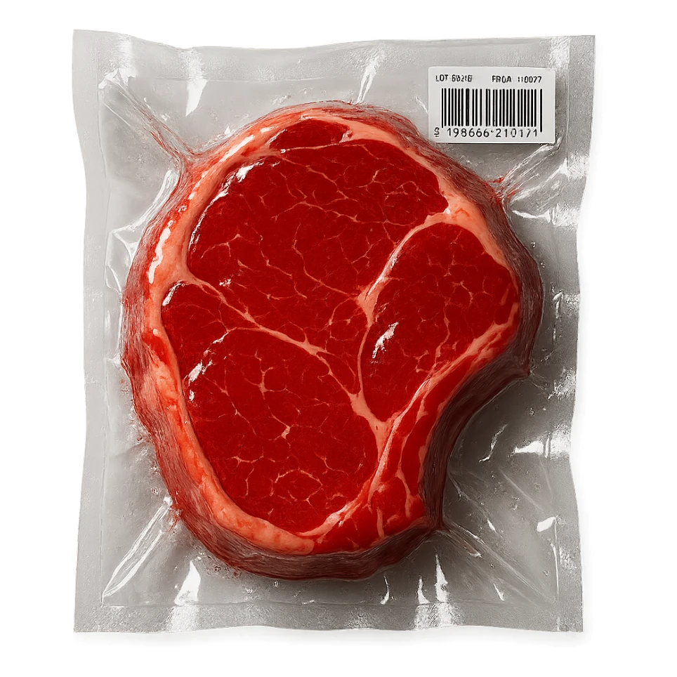 shiny steak, extra glossy and puffy, vacuum-sealed style sticker