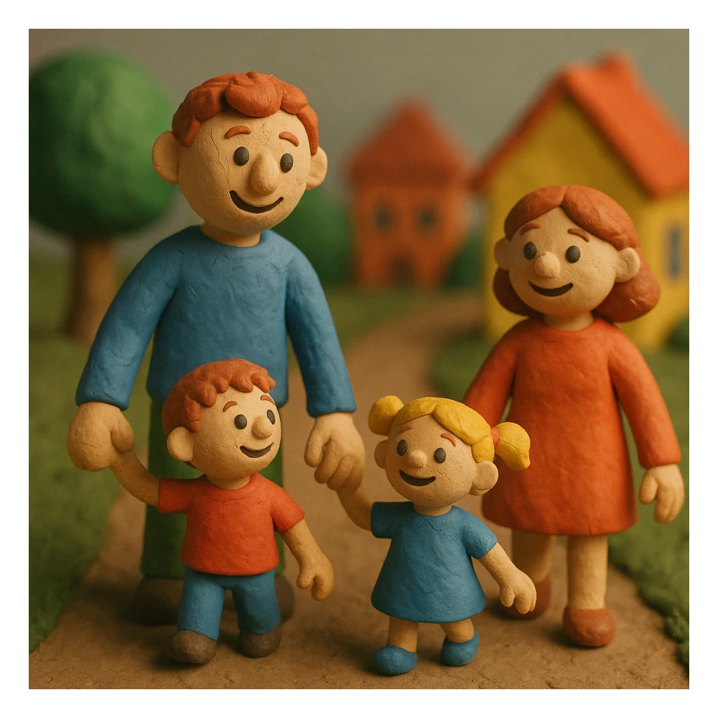 parents take their children home, happy family walking home together sticker