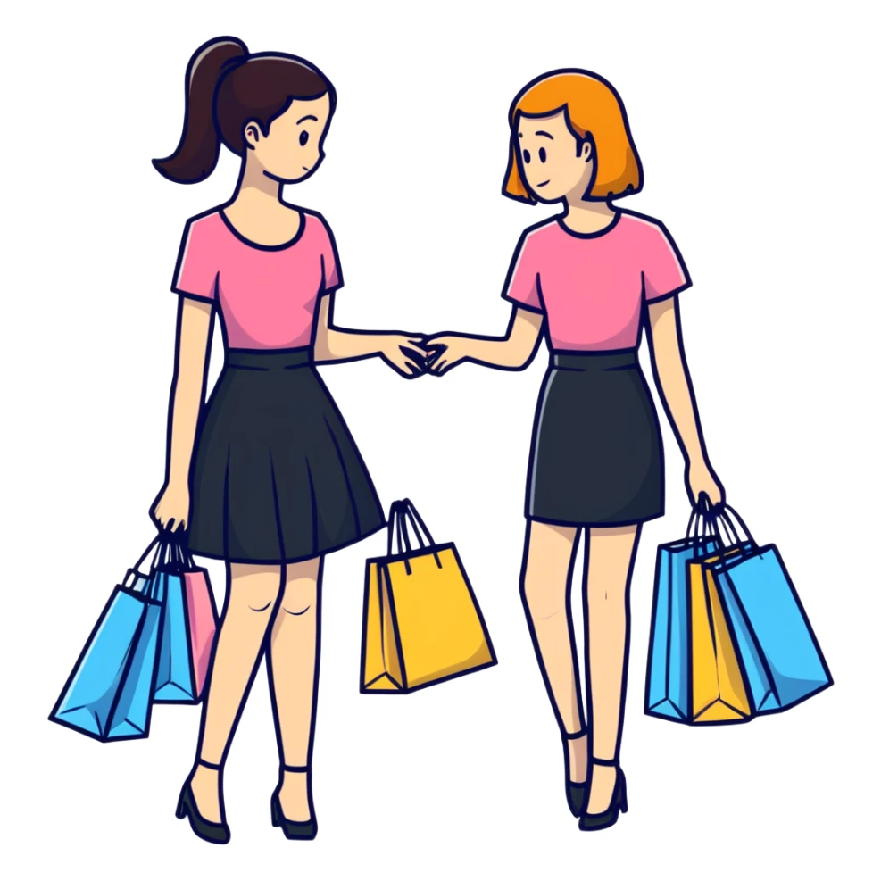 Two girls helping each other carry shopping bags sticker