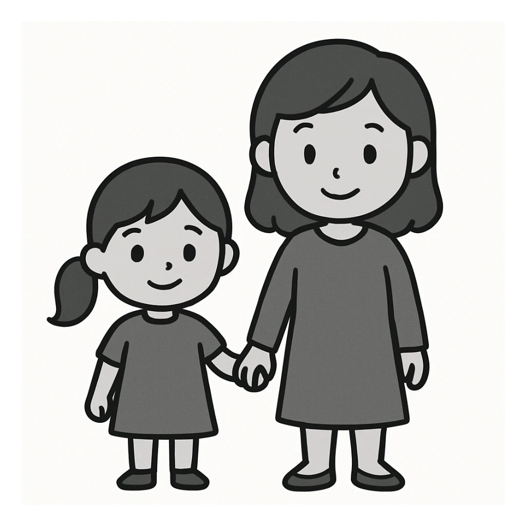 daughter holding hands with mother, minimalist style, white background sticker