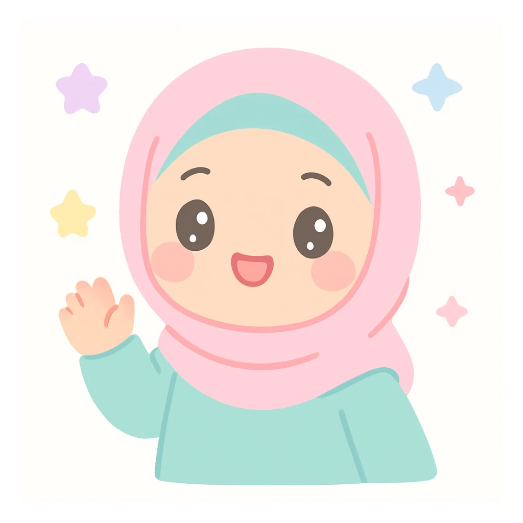 a hijabi woman, cheerful, kawaii style sticker