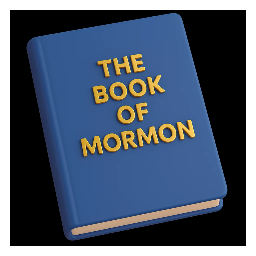 Make the cover plain and a darker blue. Add the title on the front as 'The Book of Mormon' in gold letters (3d-emoji style) sticker