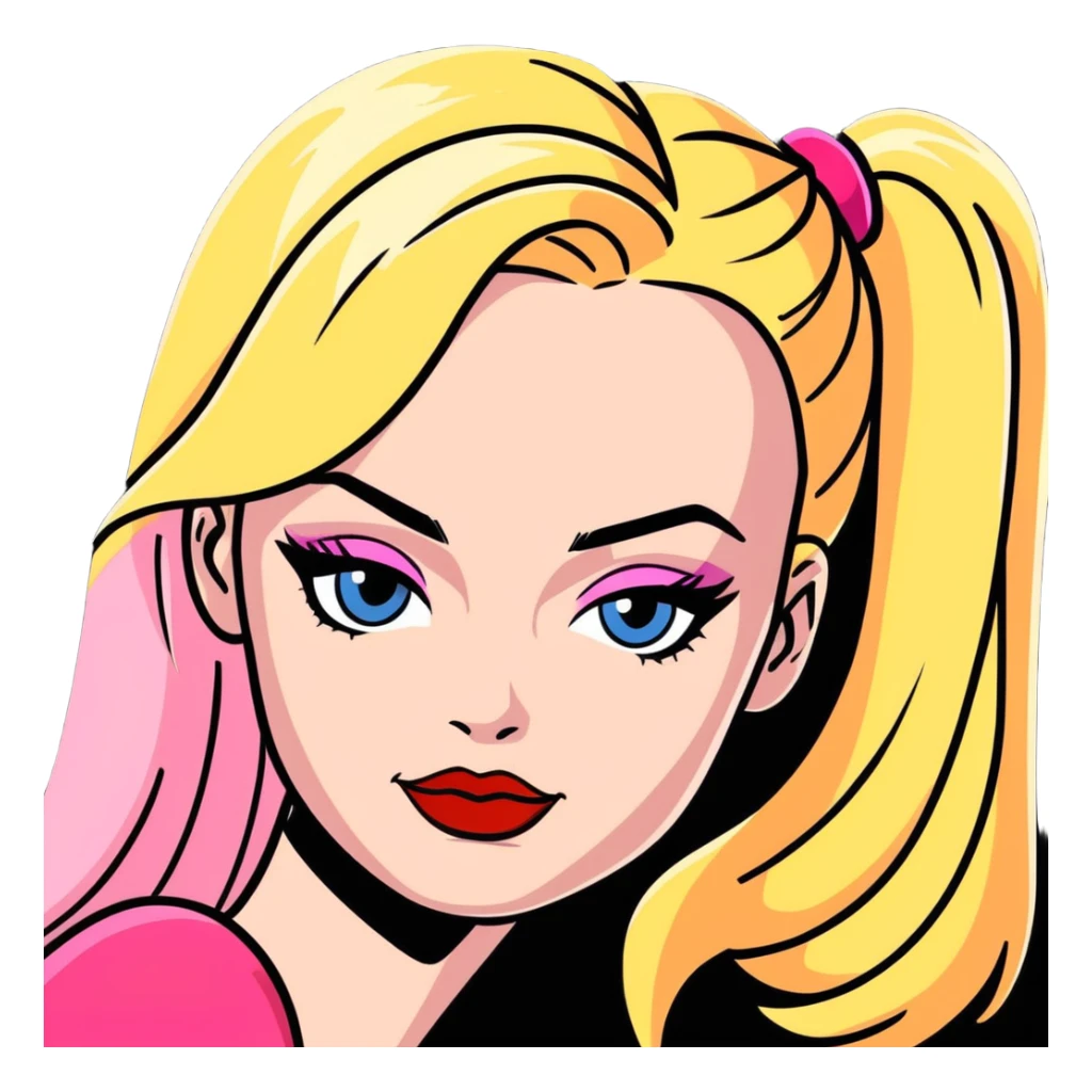 A combination of Margot Robbie as Barbie and Harley Queen (half-face) sticker