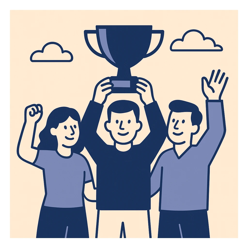 team celebrating with trophy sticker