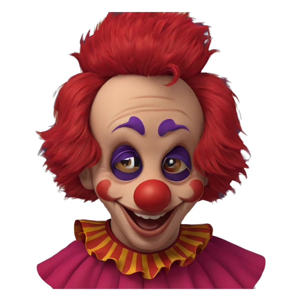 red-haired clown with a smile sticker