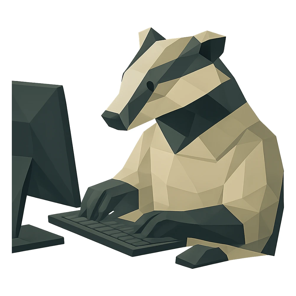 Remove the background so the badger working at a computer is on a transparent background, keep the polygonal style. sticker