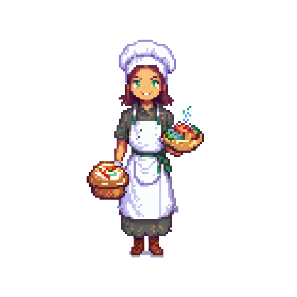 Portrait of a transcendent baker with shifting forms and layered outfits from different realities, glowing with epic energy, skeuomorphism style sticker