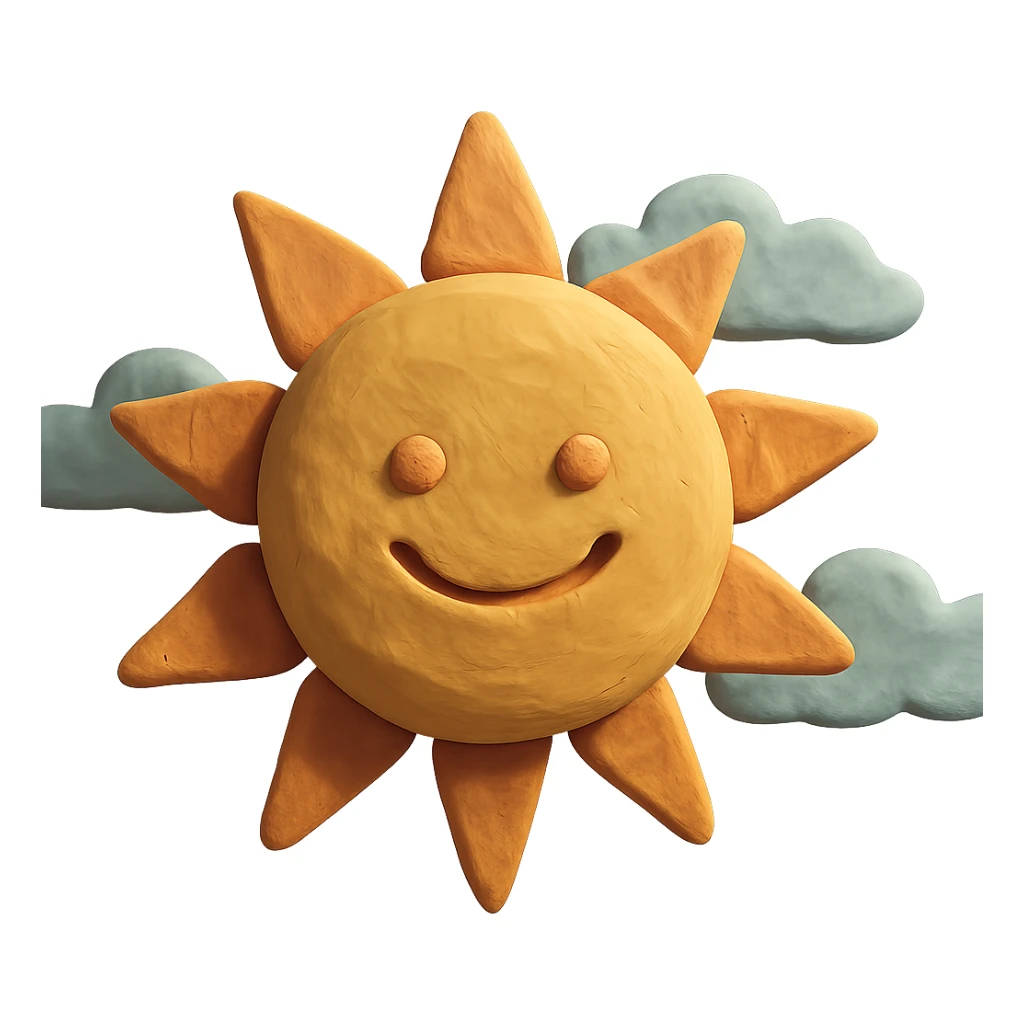 smiling sun claymation style sticker