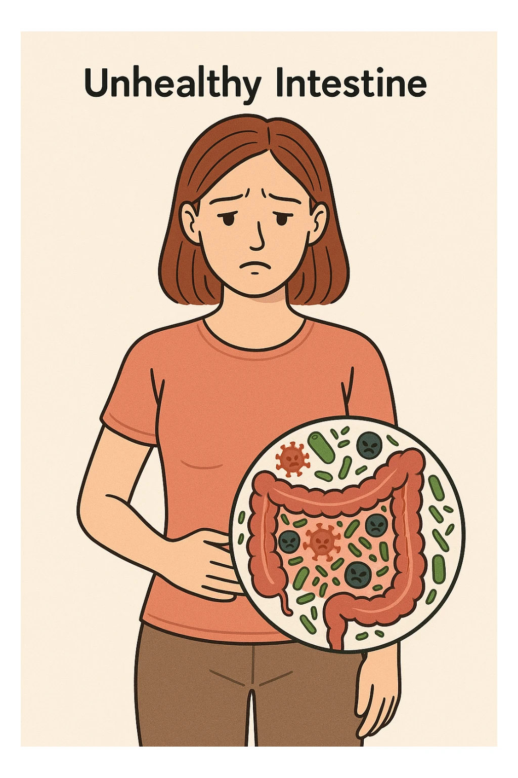 donna con batteri cattivi pieni nel suo intestino sticker