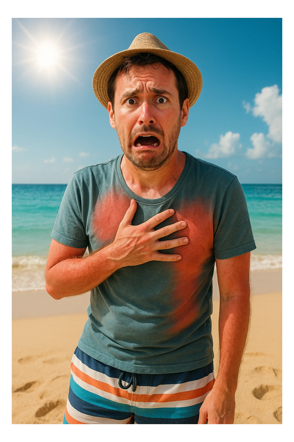 uomo a mare con paura delle ustioni, ed è un po' bruciato sticker