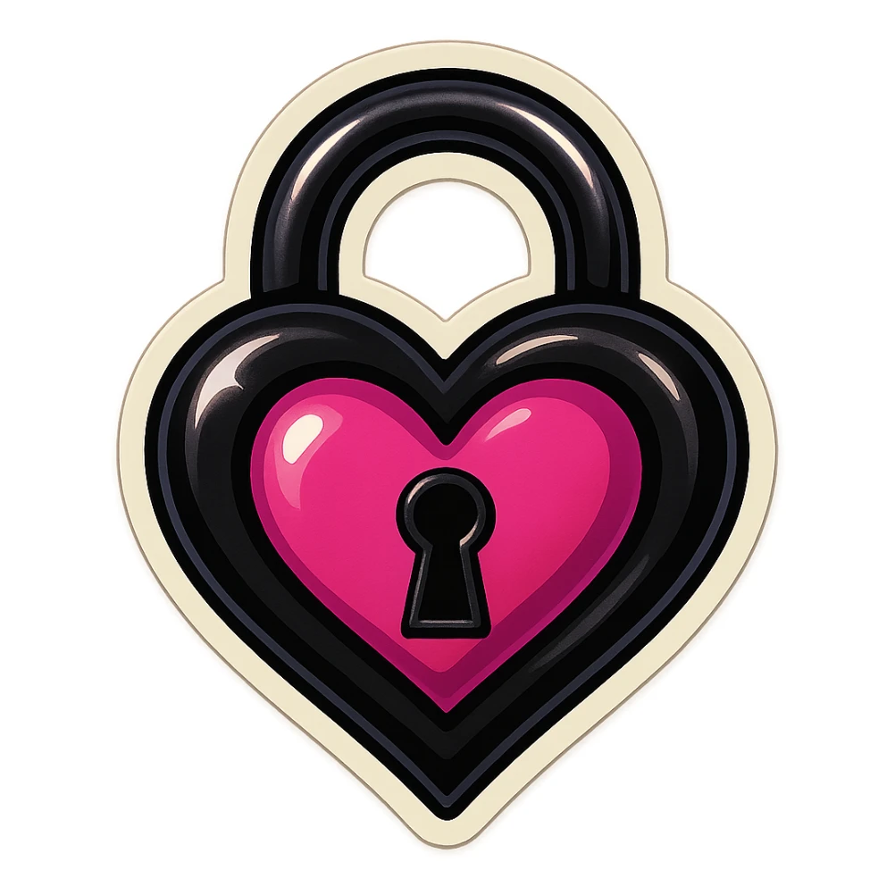 gothic heart lock, black and pink, retro stickers style sticker